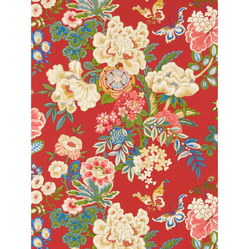 Emperor Peony Wallpaper 217119 by Sanderson in Cinnabar Red